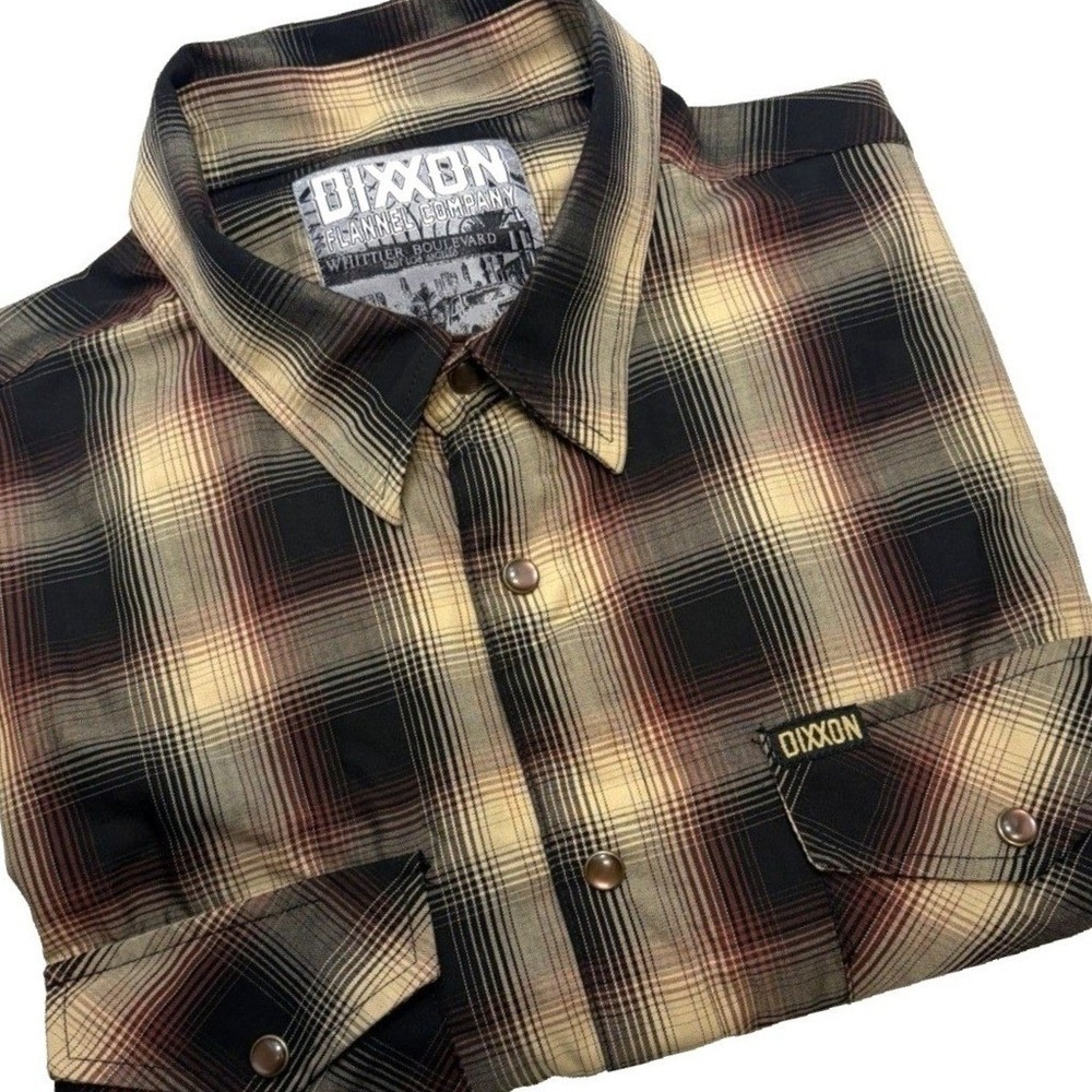 DIXXON Whittier Boulevard Bamboo Blend Mens Short Sleeve Button Up Shirt L Plaid